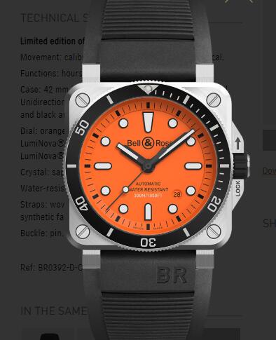 Replica Bell and Ross Watch BR 03-92 DIVER ORANGE BR0392-D-O-ST/SRB